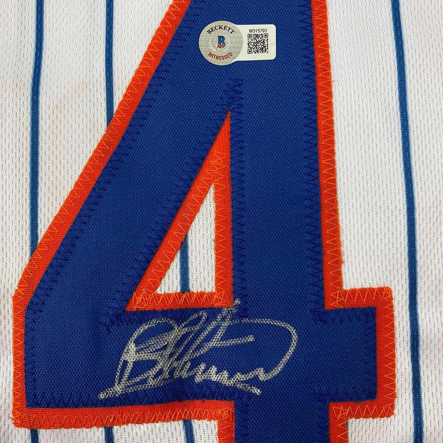 Framed Autographed/Signed Bartolo Colon 35x39 New York Pinstripe Baseball Jersey Beckett BAS COA