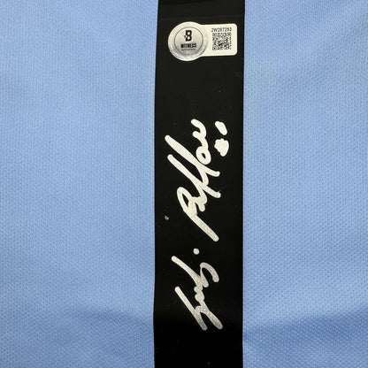 Framed Autographed/Signed Gianluigi Buffon 35x39 Juventus Blue Soccer Jersey Beckett BAS COA