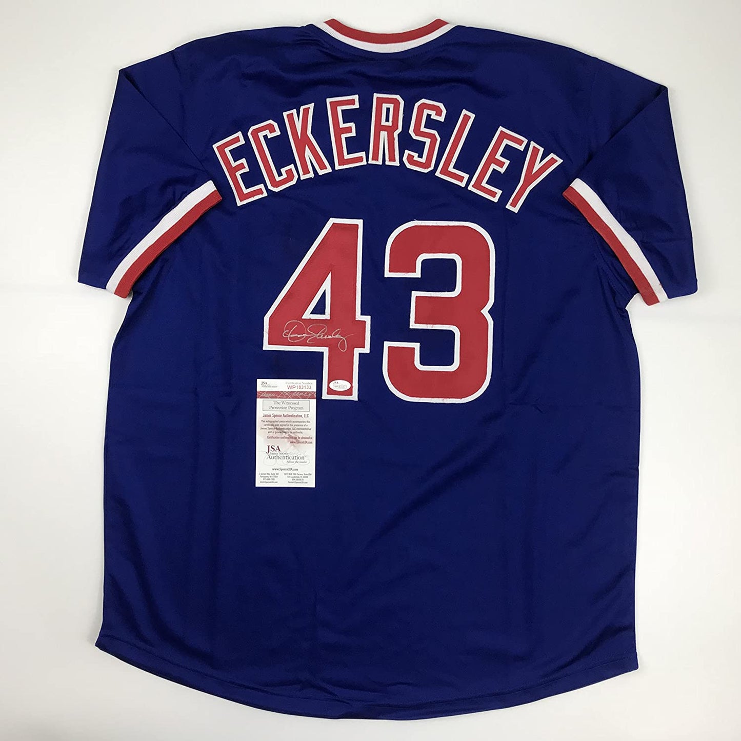 Autographed/Signed Dennis Eckersley Chicago Blue Baseball Jersey JSA COA