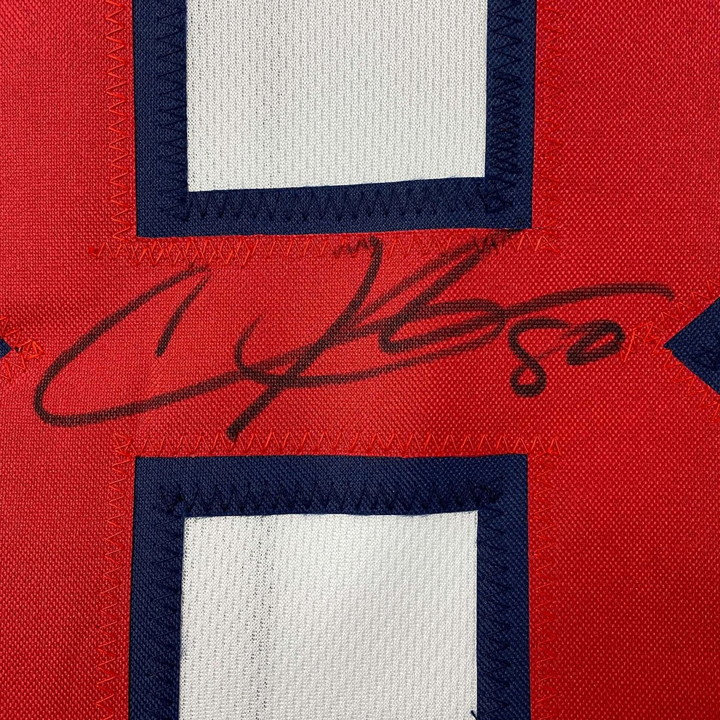 Framed Autographed/Signed Andre Johnson 35x39 Houston White Football Jersey JSA COA