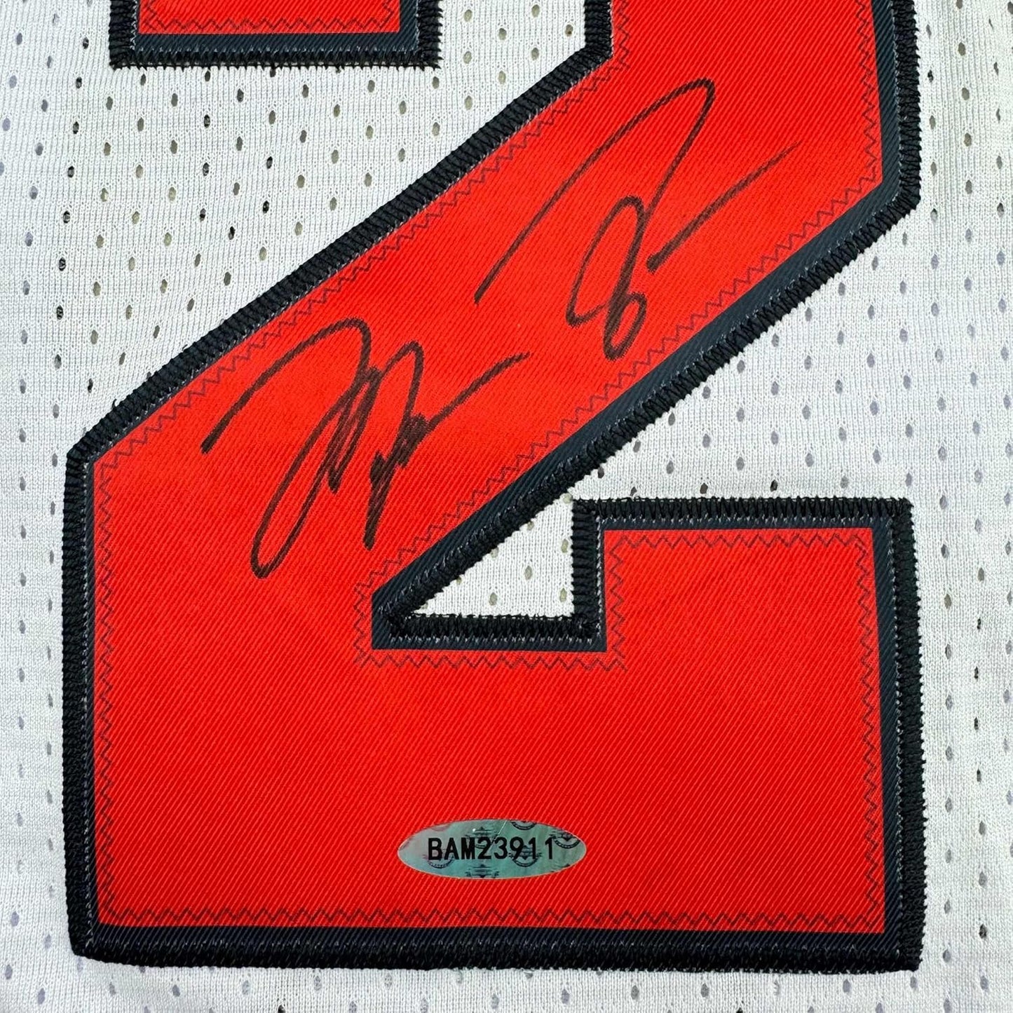 Framed Autographed/Signed Michael Jordan 35x39 Chicago White Basketball Jersey Upper Deck UDA COA