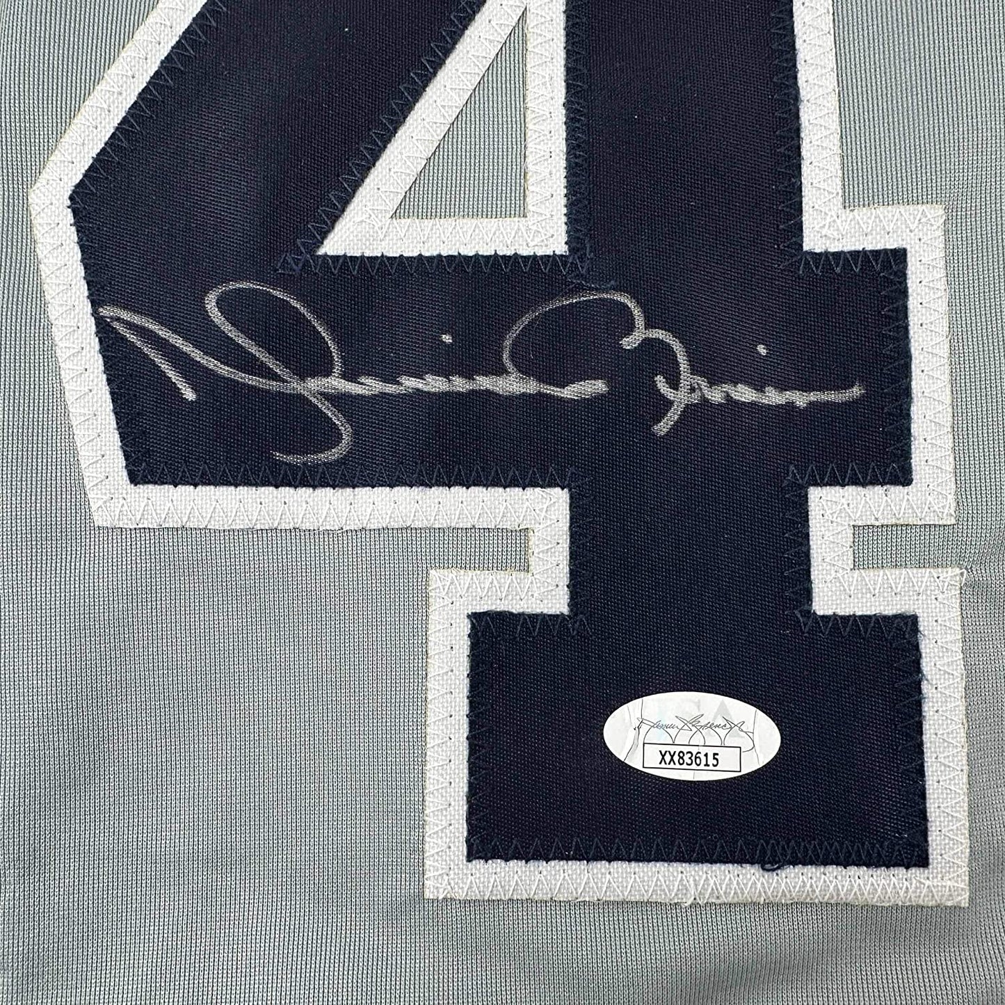 Framed Autographed/Signed Mariano Rivera 35x39 New York Grey Baseball Jersey JSA COA/LOA