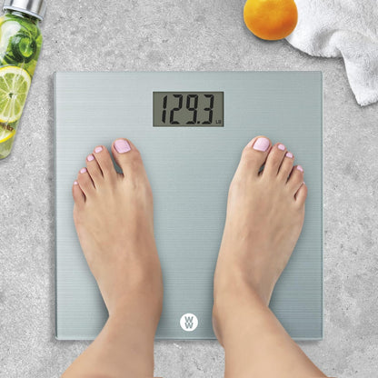 Weight Watchers Scales by Conair Bathroom Scale for Body Weight, Easy To Read Scale, Glass Body Scale Measures Weight Up to 400 Lbs. in Chic Glass