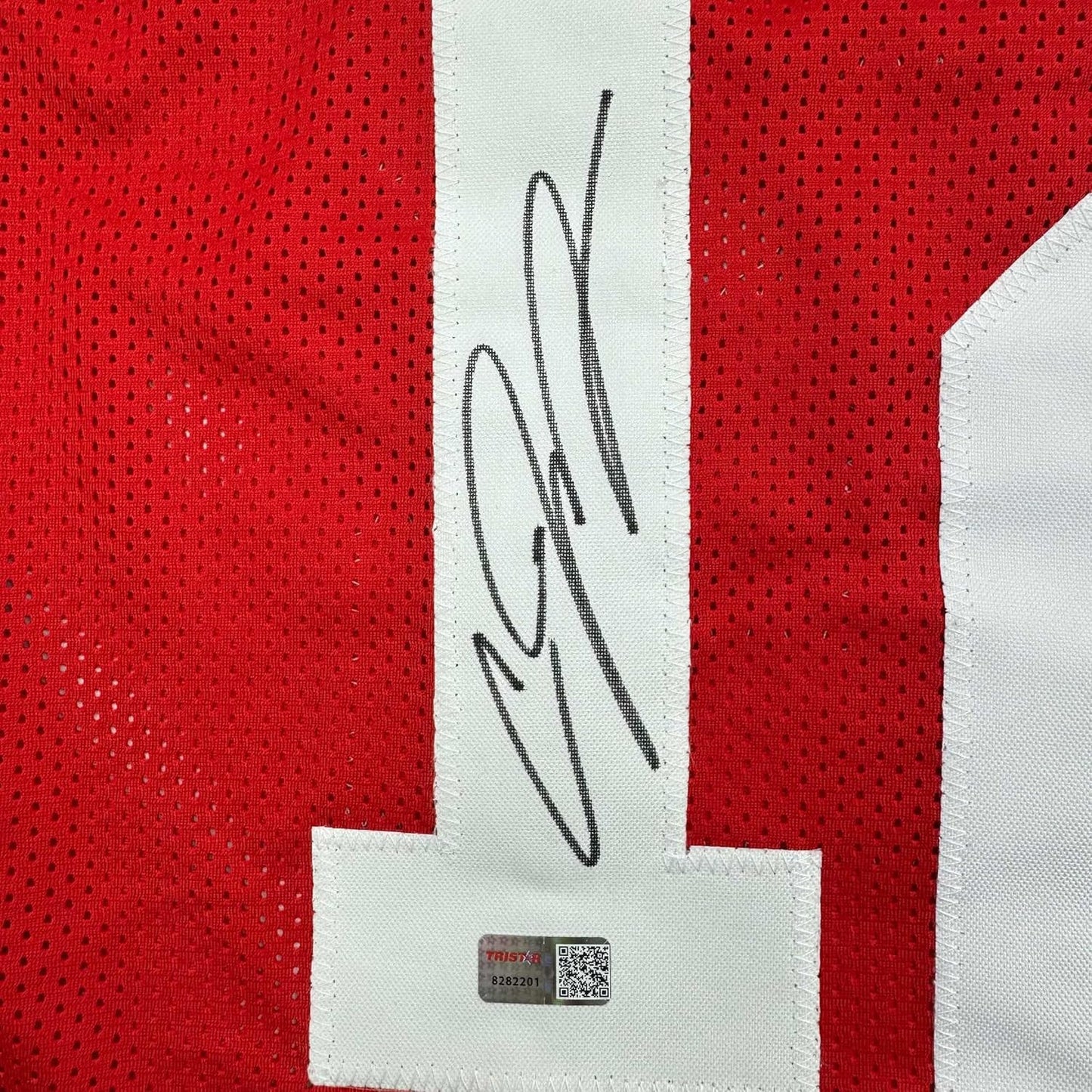 Framed Autographed/Signed Cardale Jones 35x39 Ohio State Red College Football Jersey Tristar COA