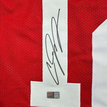 Framed Autographed/Signed Cardale Jones 35x39 Ohio State Red College Football Jersey Tristar COA