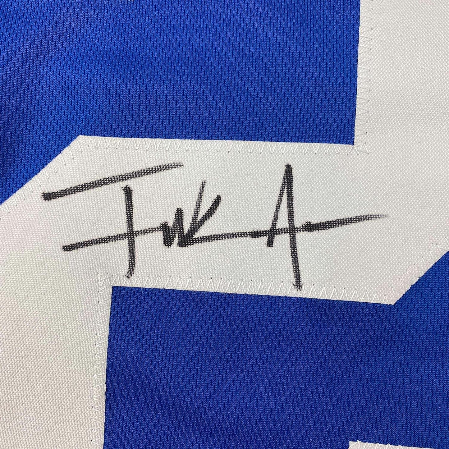 Framed Autographed/Signed Frank Gore 35x39 Indianapolis Blue Football Jersey JSA COA