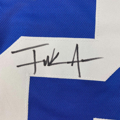 Framed Autographed/Signed Frank Gore 35x39 Indianapolis Blue Football Jersey JSA COA