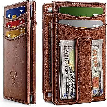 BULLIANT Magnetic Closure Slim Wallet-Genuine Leather Front Pocket Wallet for Men, RFID Blocking, Holds 12 Cards and Money Clip