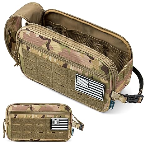Pavilia Tactical Toiletry Bag for Men, Hygiene Travel Bag, Military Dopp Kit, Water Resistant Molle Pouch, Mens Shaving Grooming Essentials, Bathroom Shower Toiletries Small Organizer Case, Camo
