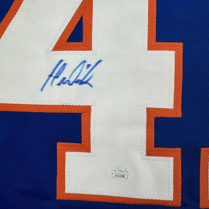 Framed Autographed/Signed Jaroslav Halak 35x39 New York Blue Hockey Jersey JSA COA