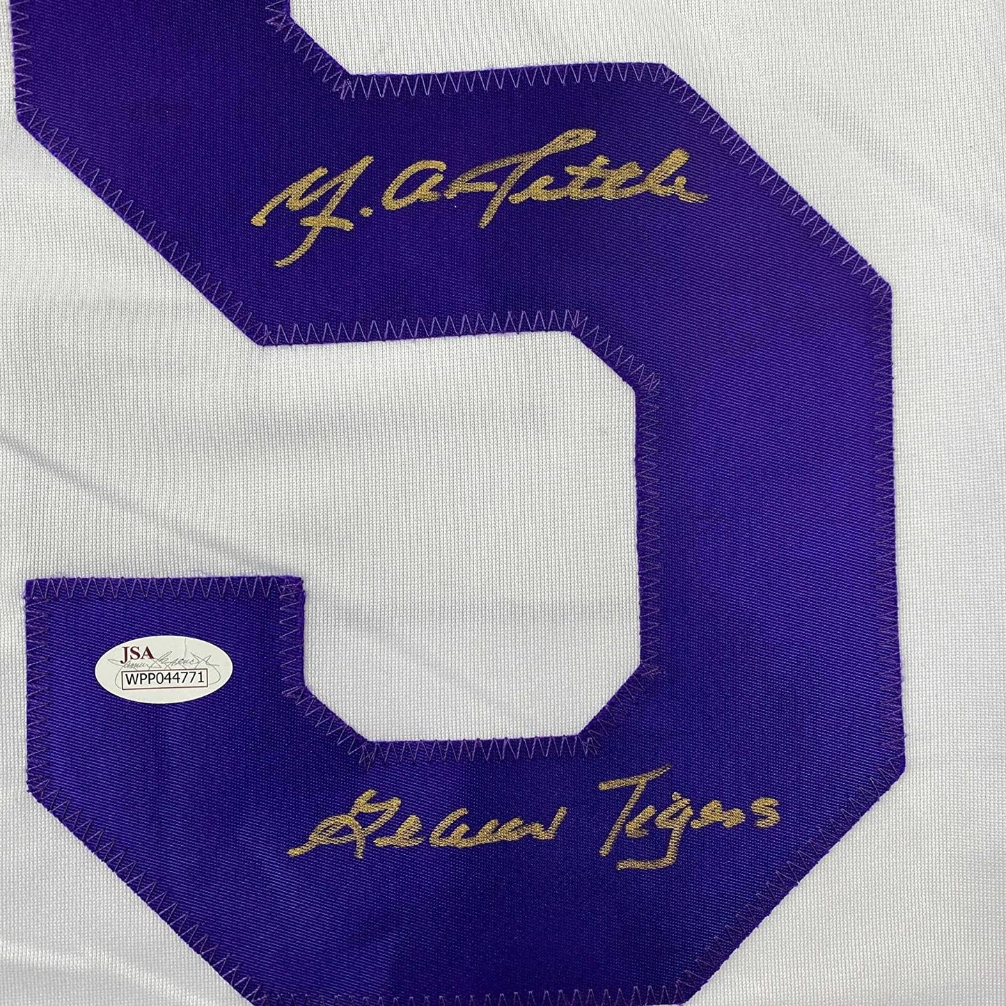 Framed Autographed/Signed YA Y.A. Tittle 35x39 Inscribed Geaux Tigers LSU White College Football Jersey JSA COA