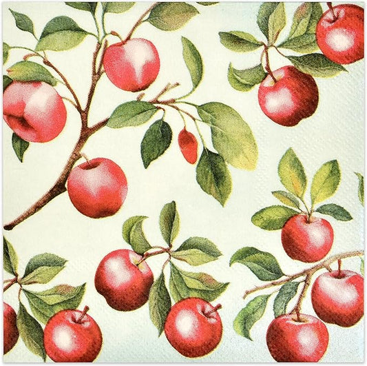 100 Thanksgiving Fall Apples Cocktail Beverage Napkins 3 Ply Disposable Paper Decorative Holiday Harvest Apple Leaf Dessert Hand Napkin for Autumn Wedding Dinner Party Supplies Tableware Decorations