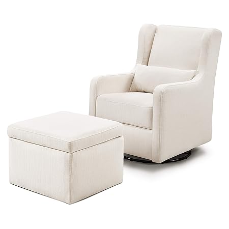 Carter's by daVinci Adrian 360Îç Swivel Glider Chair w/ Storage Ottoman - Water & Stain Resistant Rocking Chair Glider - GREENGUARD Gold & FSC Certified Glider Rocking Chair for Nursery & Living Room