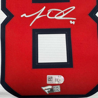 Framed Autographed/Signed Matt Olson 35x39 Atlanta Braves White Baseball Jersey Fanatics COA