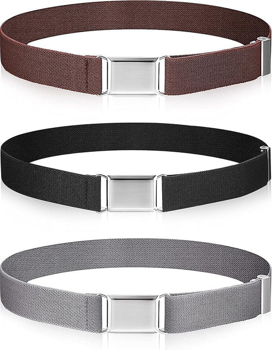 Syhood 3 Pieces Toddler Boy Belt Kids Elastic Adjustable Stretch Belt Silver Square Buckle for Child Girl Pants Uniform Jeans