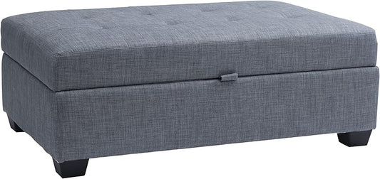 CorLiving LAD-174-O Antonio Button Tufted Storage Ottoman Bench in Blue Grey Fabric