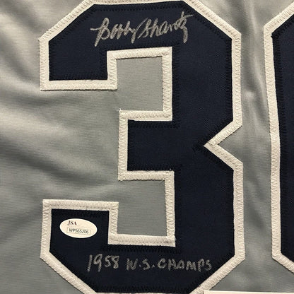 Autographed/Signed Bobby Shantz 1958 WS Champs  New York Grey Baseball Jersey JSA COA