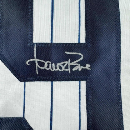 Framed Autographed/Signed Aaron Boone 35x39 New York Pinstripe Baseball Jersey Beckett BAS COA