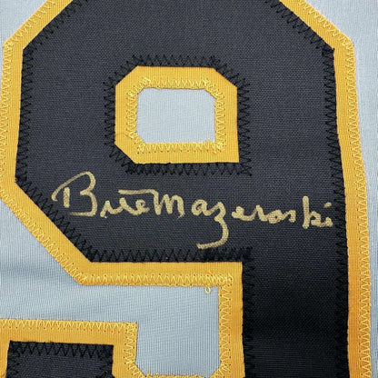 Framed Autographed/Signed Bill Mazeroski 35x39 Pittsburgh Grey Baseball Jersey JSA COA