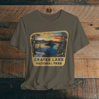 Crater Lake National Park Unisex Fit Short Sleeve T-Shirt Wood Sign