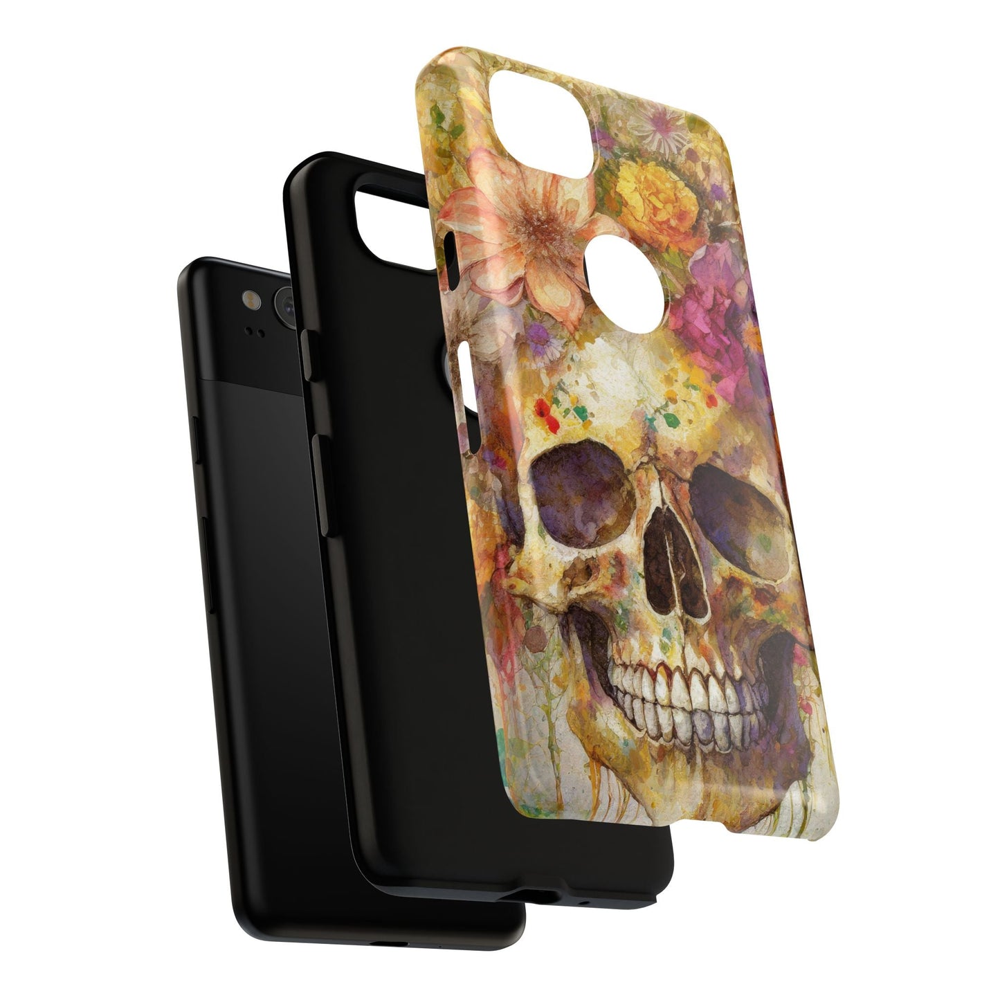 Unique Floral Skull Tough Phone Case