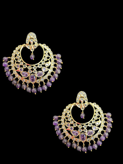 DER747  Noor chandbali in amethyst  (SHIPS IN 3 WEEKS )