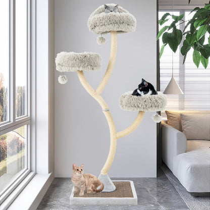 70" Tall Metal Cat Tree Tower with 3 Plush Perches & Sisal Scratching Posts