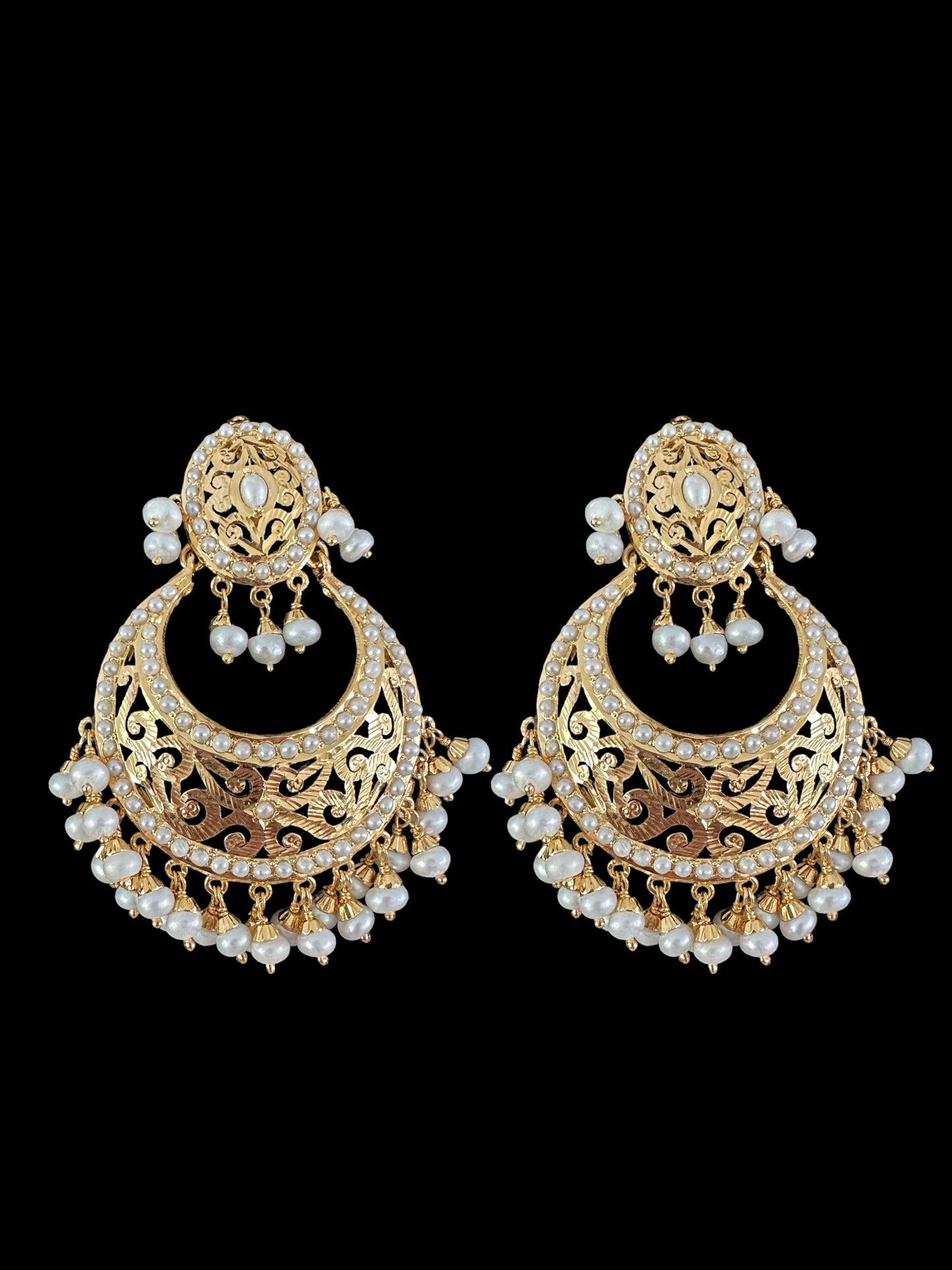 Jadau chandbali earring in fresh water pearls ( READY TO SHIP )