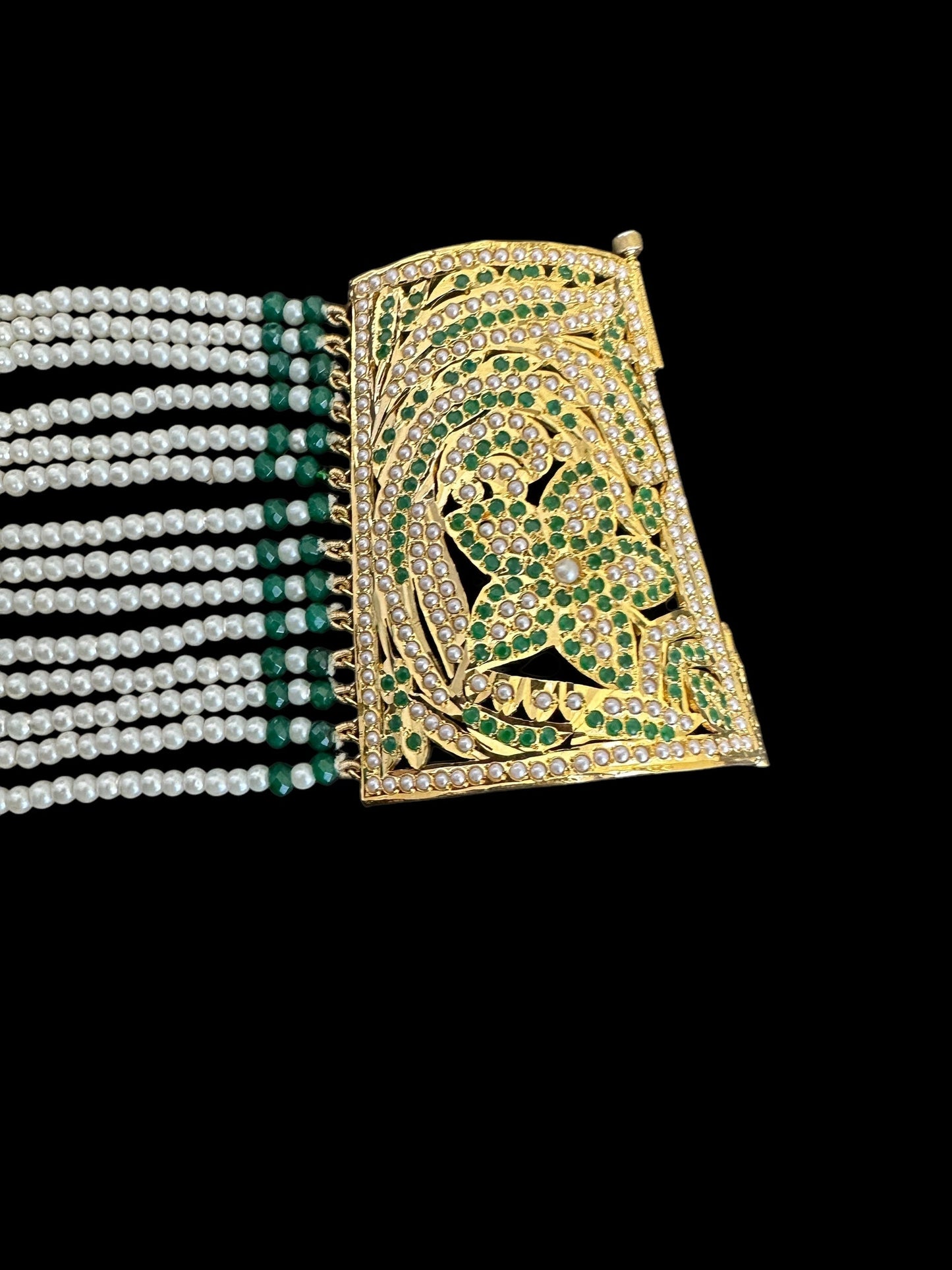 Jadau bahi / bracelet - Emerald  pearl ( READY TO SHIP  )