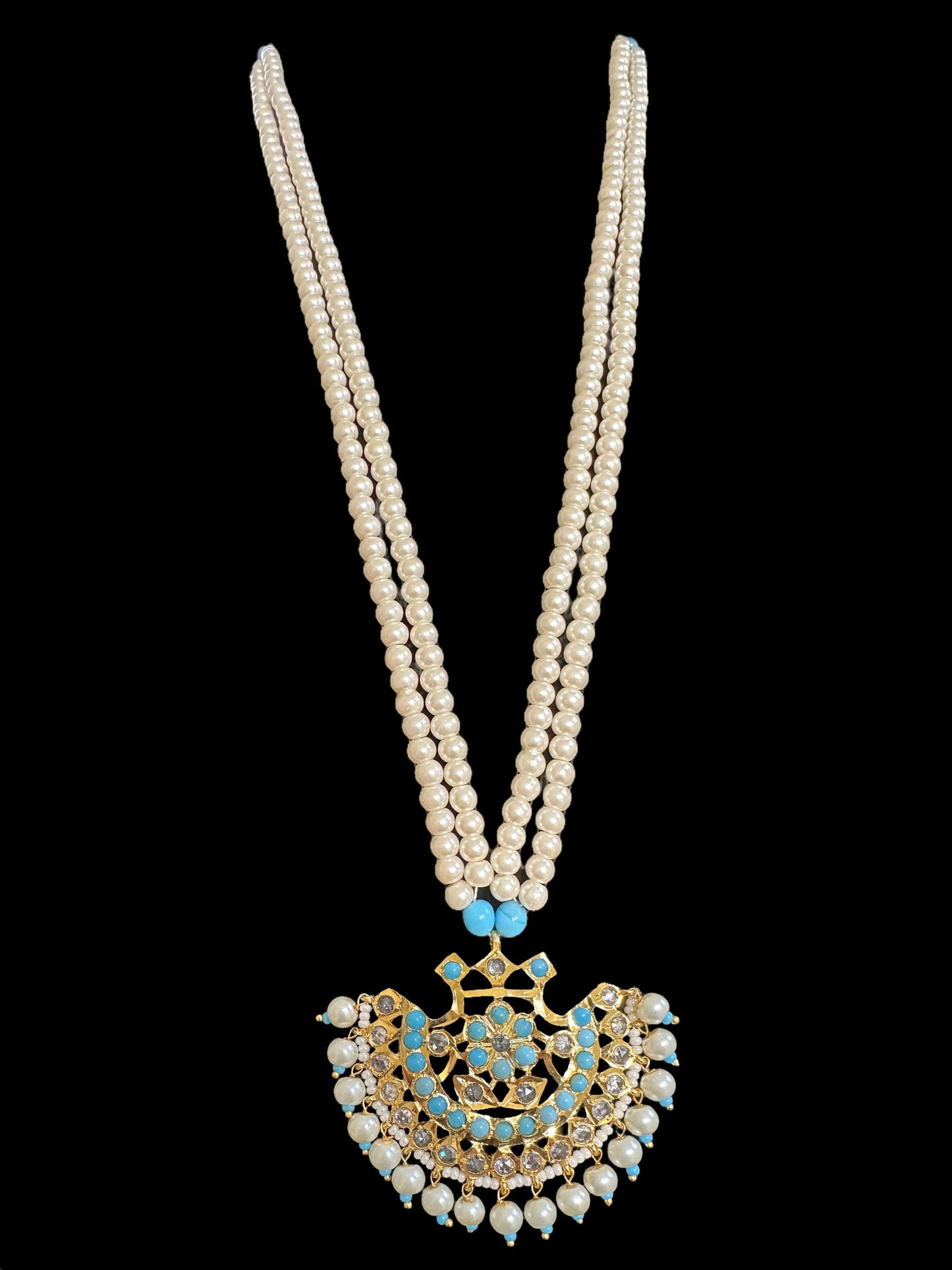 PS400 Turquoise / feroza hyderabadi pendant set with pearls ( READY TO SHIP  )