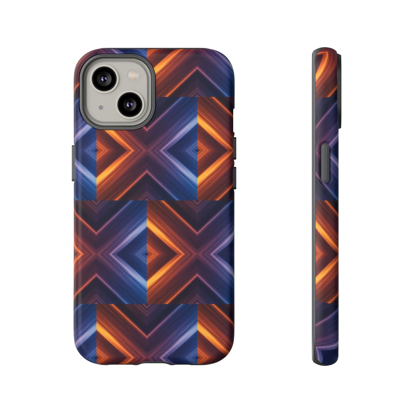 Stylish Tough Phone Case With Blue & Orange Abstract Design