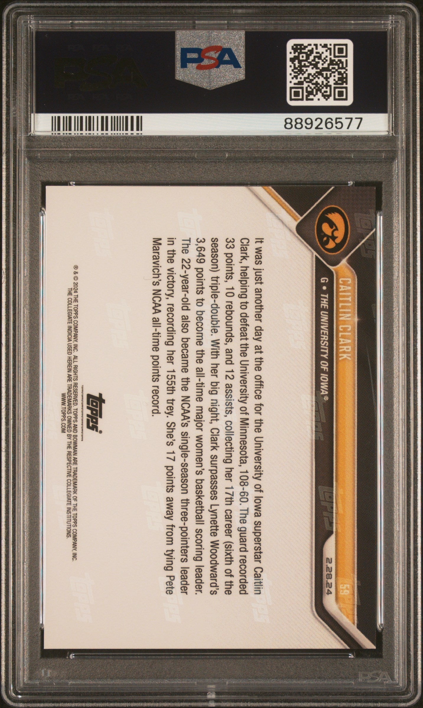 Graded 2023 Topps Bowman U Now Caitlin Clark #59 Rookie RC Basketball Card PSA 10 Gem Mint