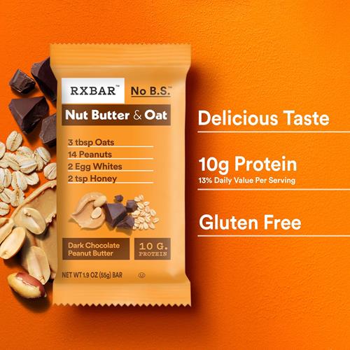 Rxbar Nut Butter And Oat Protein Bars, Protein Snacks, Snack Bars, Dark Chocolate Peanut Butter, 9.7Oz Box (5 Bars)