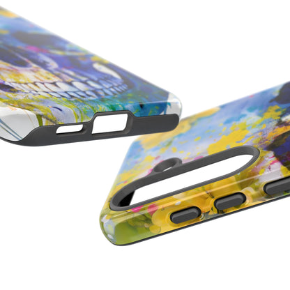 Vibrant Blue Floral Skull Tough Phone Case