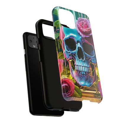 Neon Rose Skull Tough Phone Case