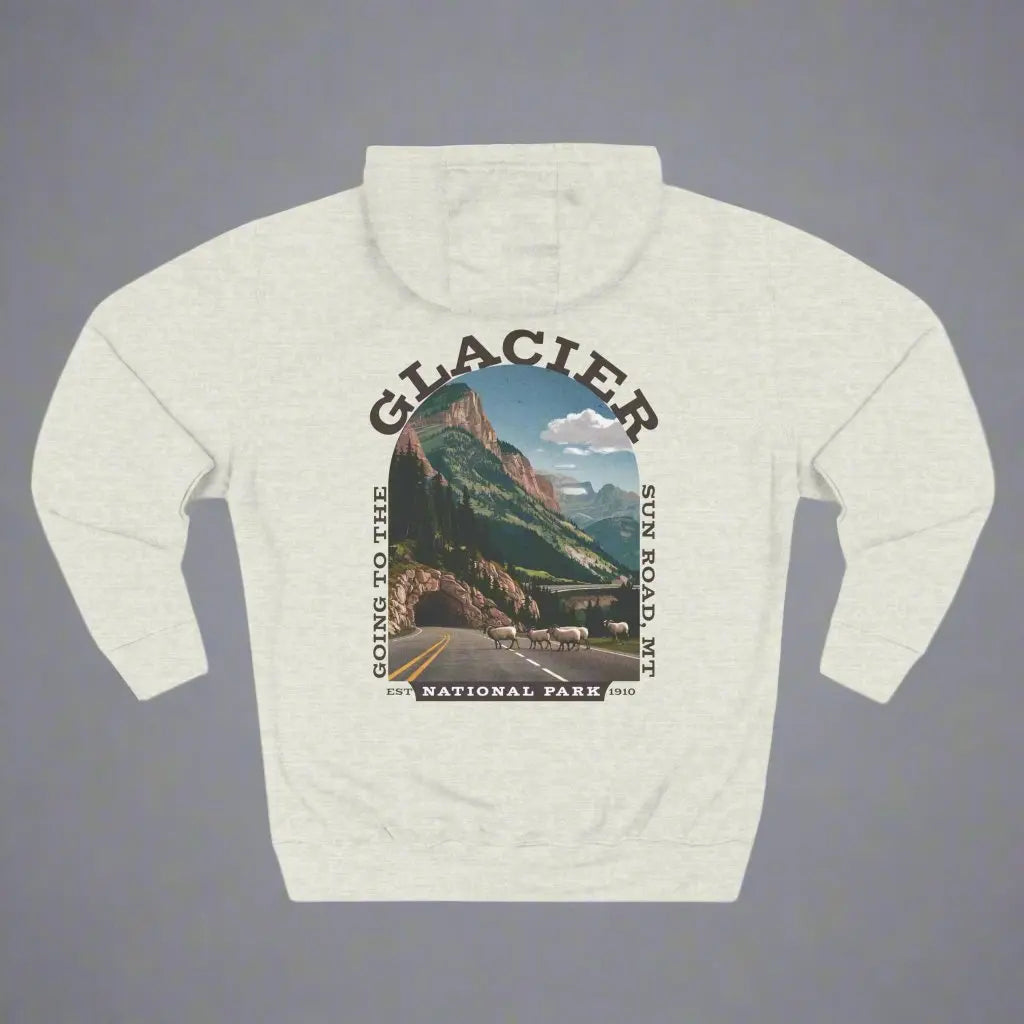 Glacier National Park Unisex Fit Fleece Hoodie Scenic Going to The Sun Road Big Horned Sheep