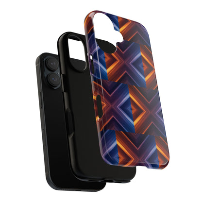 Stylish Tough Phone Case With Blue & Orange Abstract Design