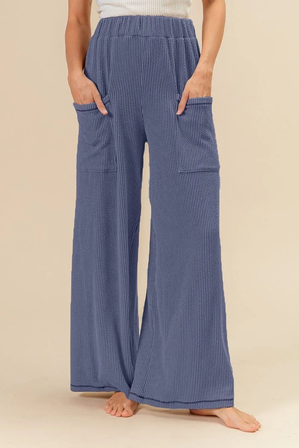 BiBi 2tone Cord Rib Waist Band Side Pocket Pants