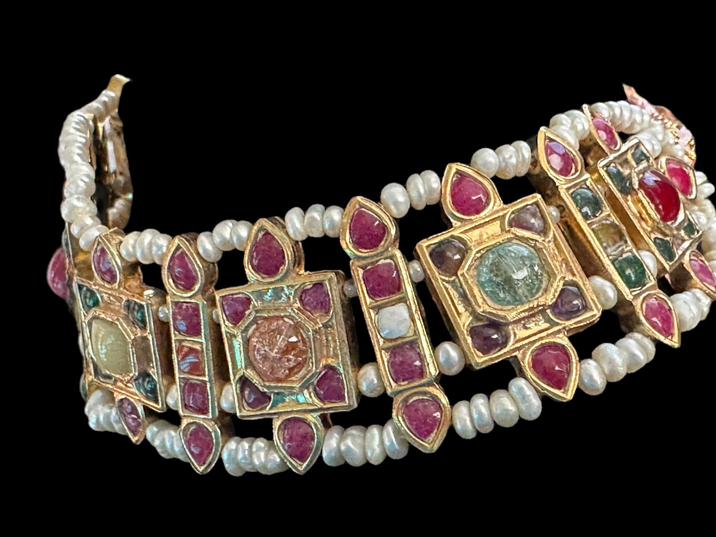 BR471 Naheed navratan bridal set with fresh water pearls and gemstones ( READY TO SHIP )