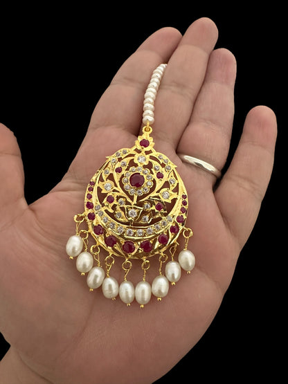 Ruby and zircon gold plated silver tika ( READY TO SHIP )