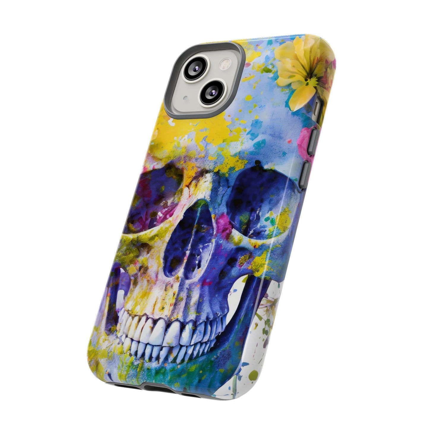 Vibrant Blue Floral Skull Tough Phone Case