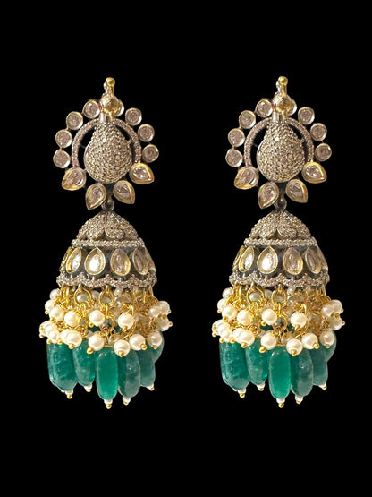 DER796 Mor polki jhumka - GREEN ( READY TO SHIP )