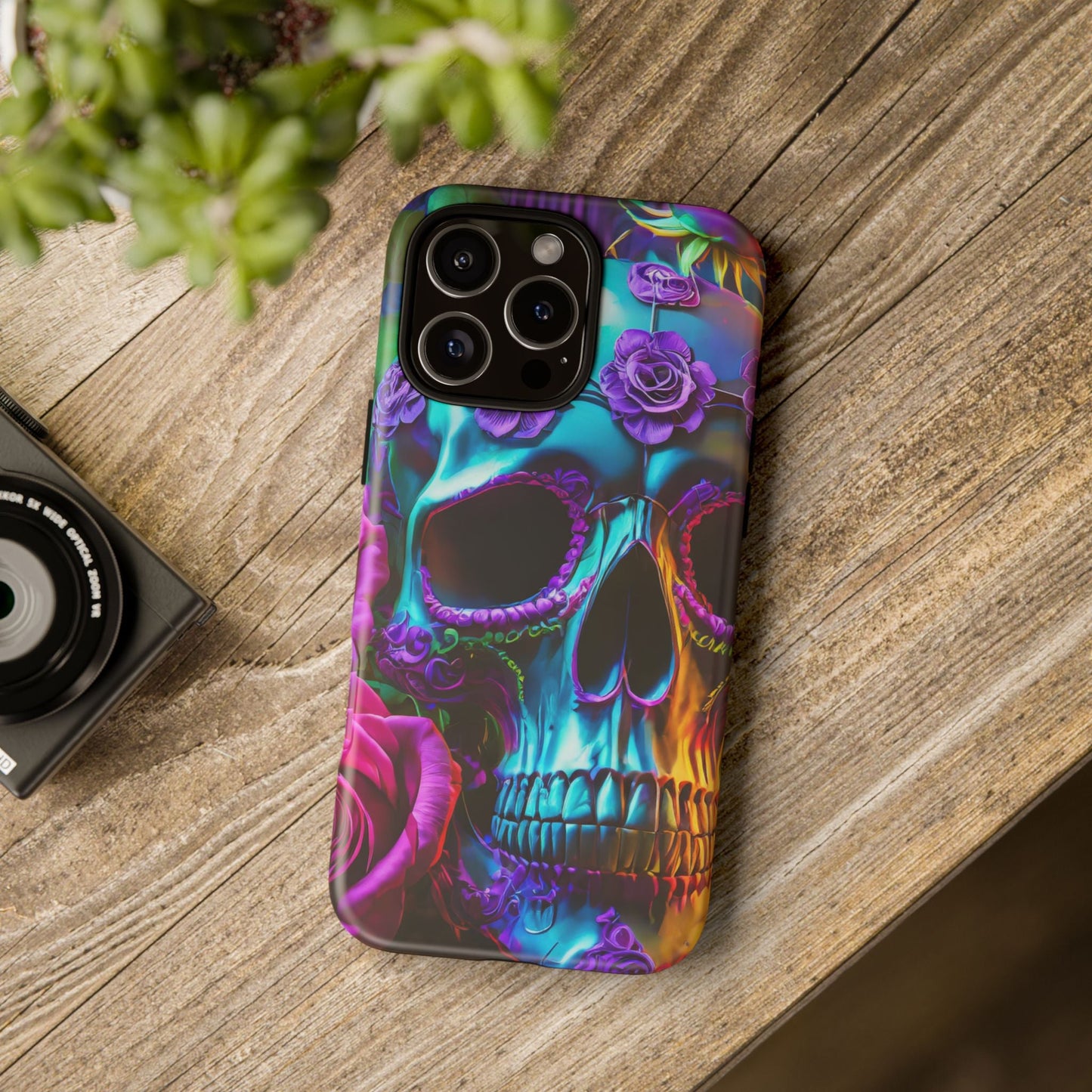 Neon Skull and Roses Vibrant Tough Phone Case