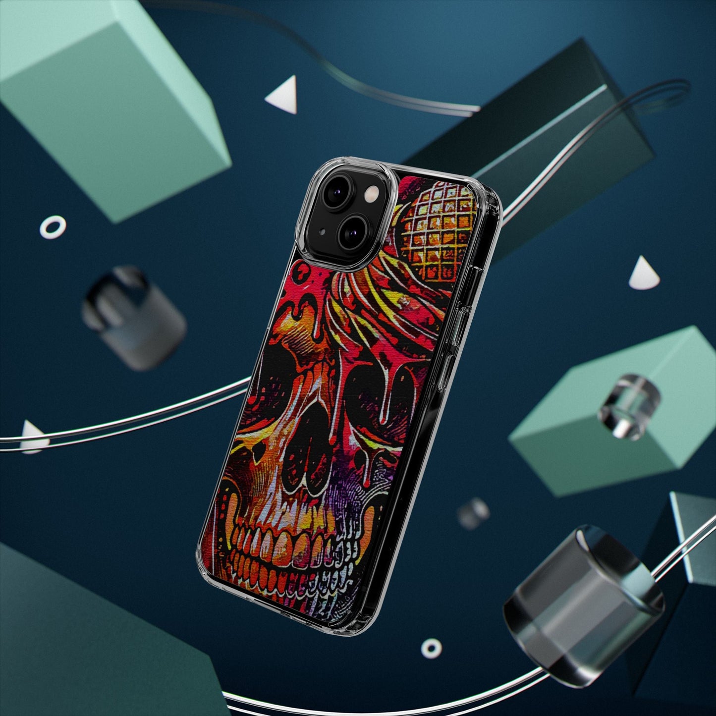 Neon Ice Cream Skull Clear Phone Case