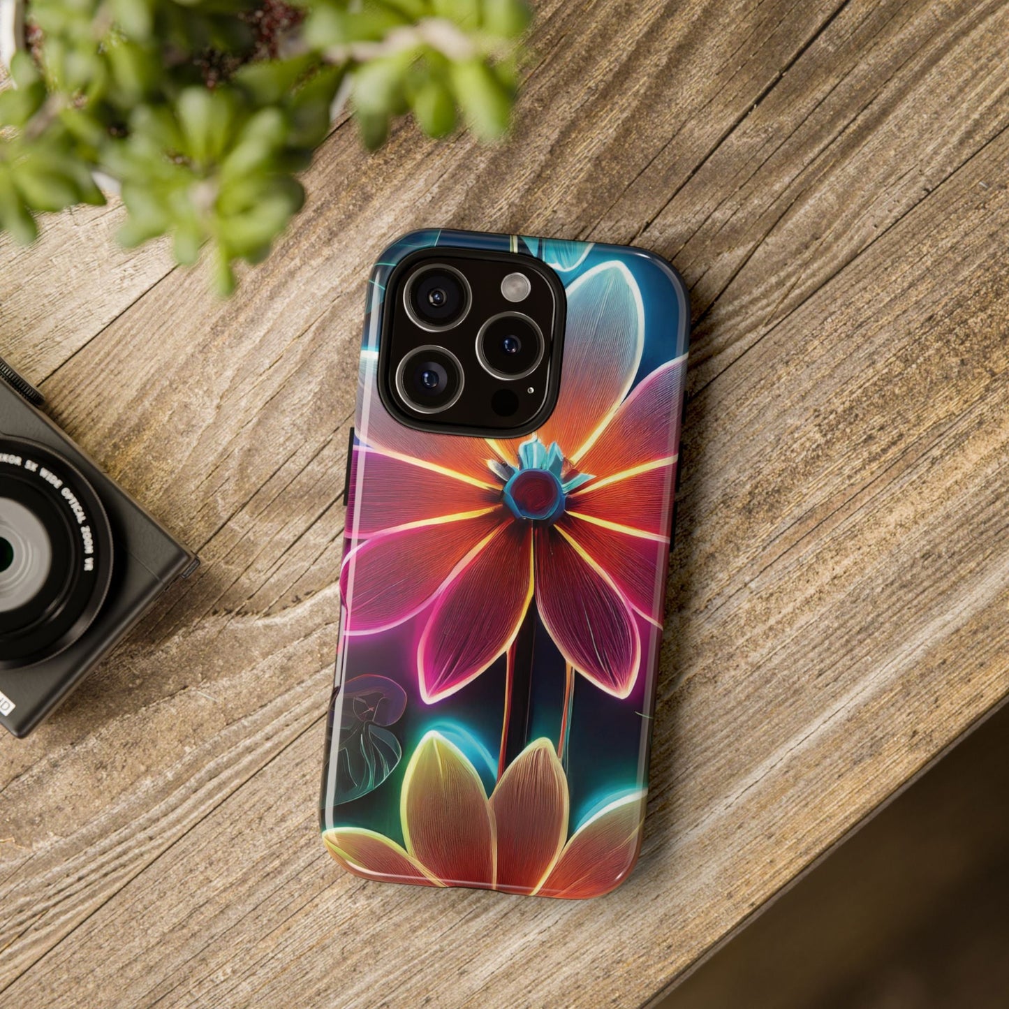Vibrant Neon Flowers Tough Phone Case