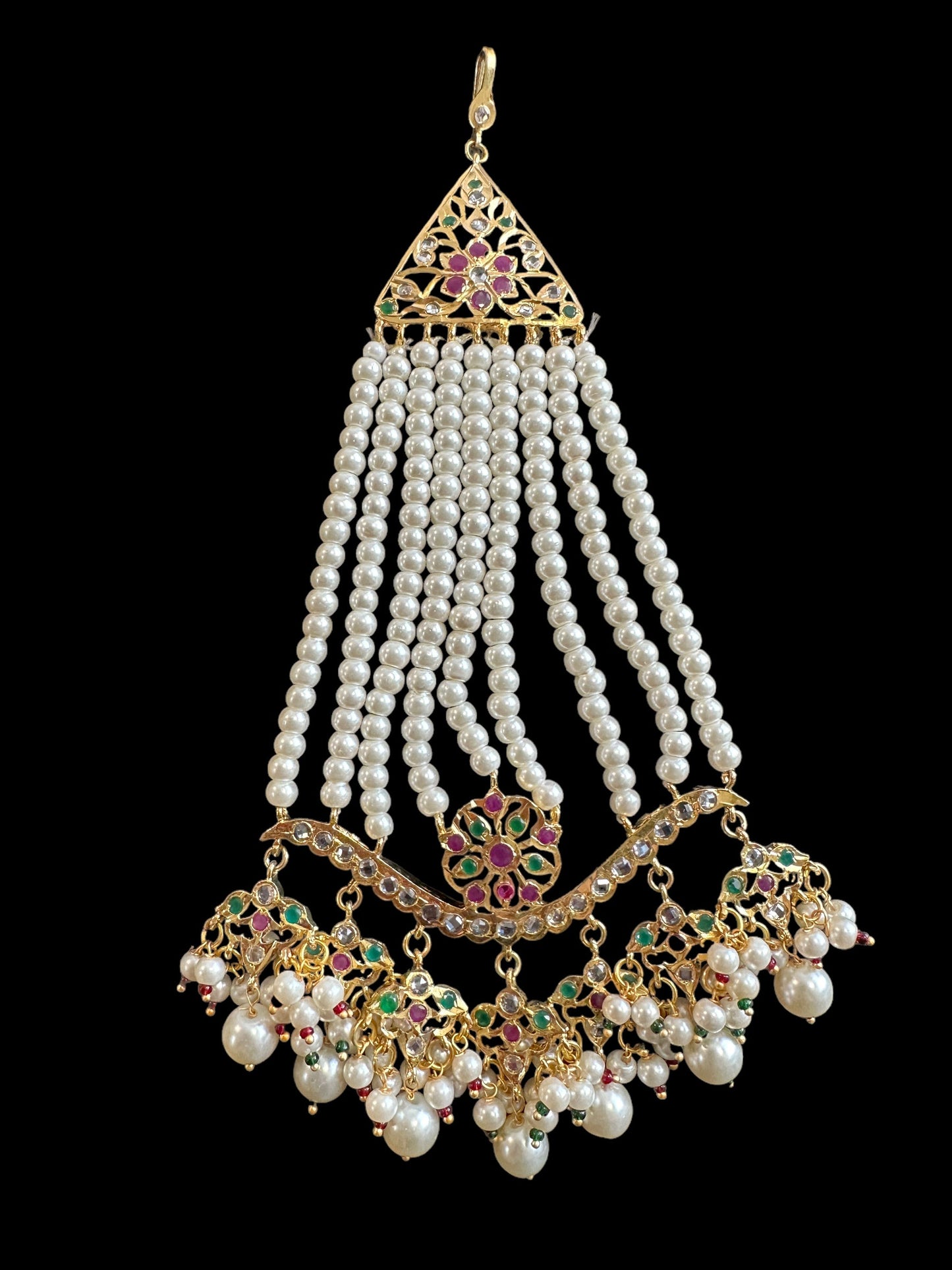 DJHR112 Diya jhoomar in red green  ( READY TO SHIP )