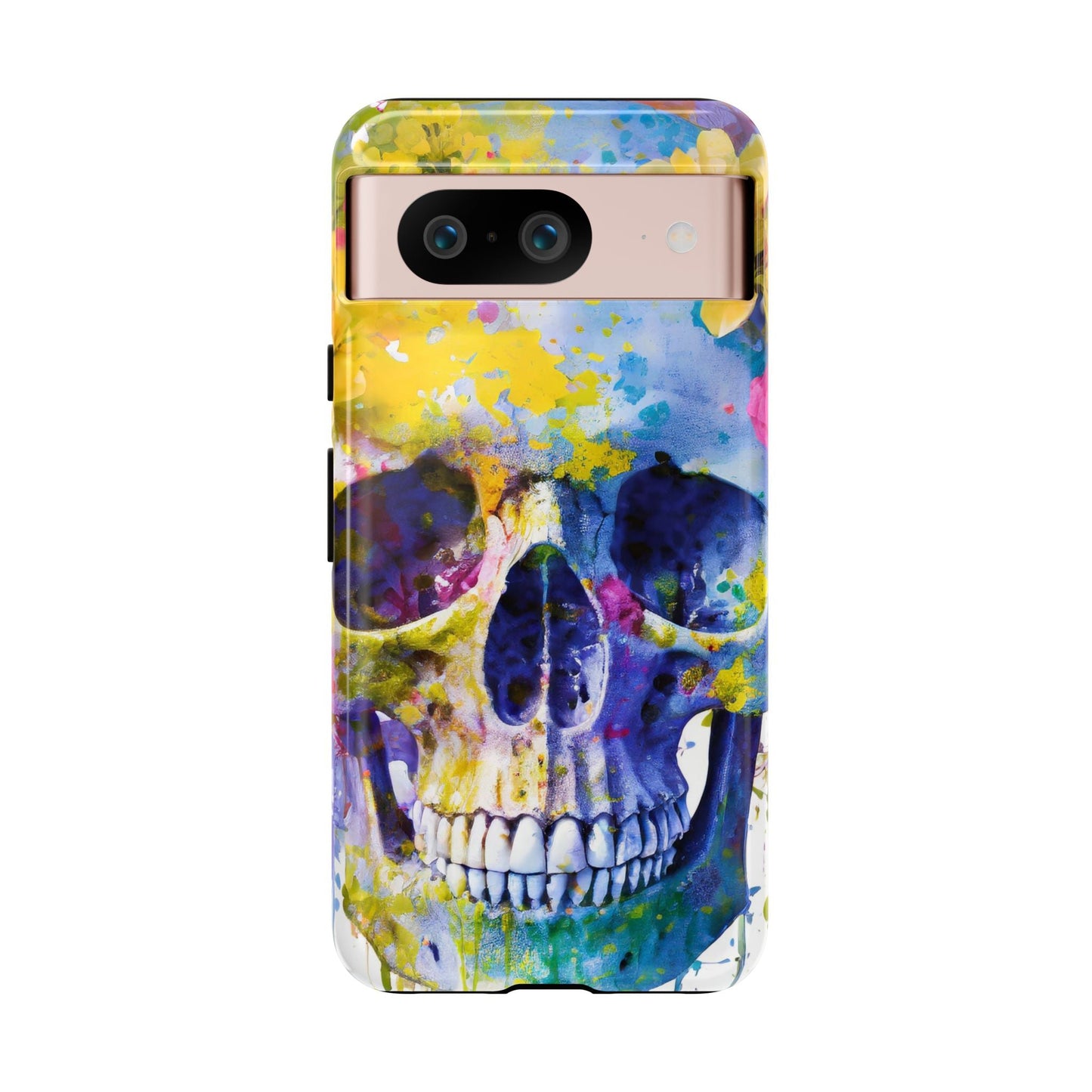 Vibrant Blue Floral Skull Tough Phone Case