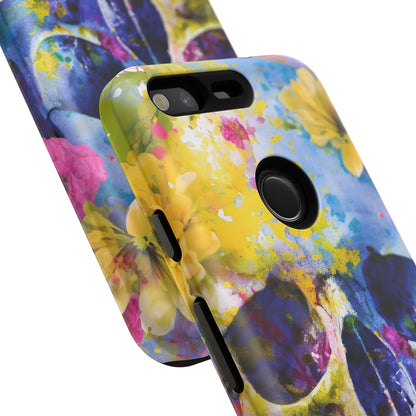 Vibrant Blue Floral Skull Tough Phone Case