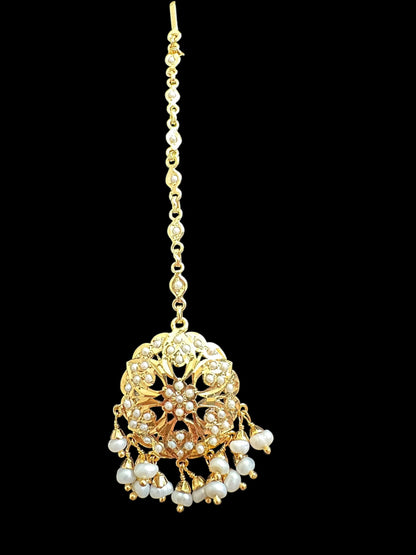Gold plated silver tikka in fresh water pearls ( READY TO SHIP  )