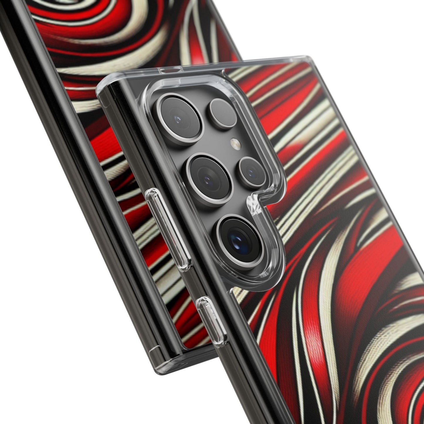 Red & White Swirl Abstract Clear Phone Case